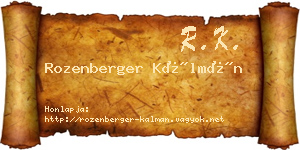 Rozenberger Kálmán névjegykártya